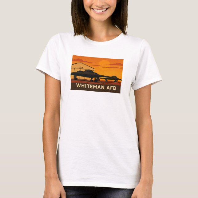 B-2 Jet Sunset Art – Whiteman AFB Poster Style T-Shirt (Front)