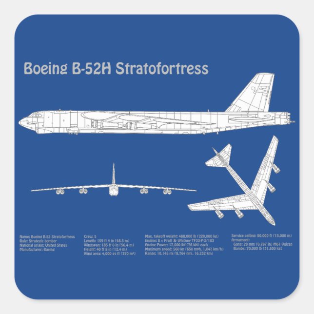 B-52 Stratofortress - Airplane Blueprint Plans ABD Square Sticker (Front)