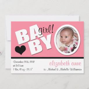 B A B Y Trendy Pink Photo Birth Announcement