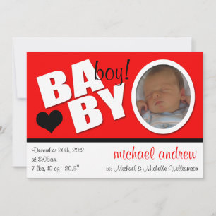 B A B Y Trendy Red Photo Birth Announcement