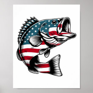 B American Usa Flag Fishing Poster