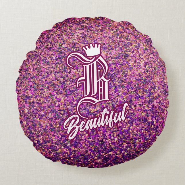 B Beau Coussin rond rose (Devant)