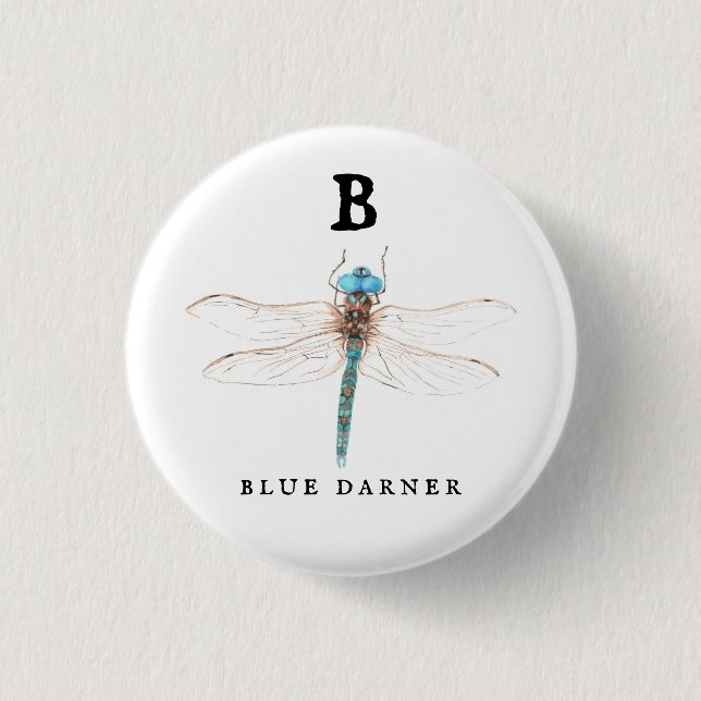 "B" Blue Darner  1 Inch Round Button (Front)