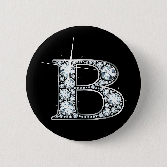 "B" Diamond Bling Button (Front)