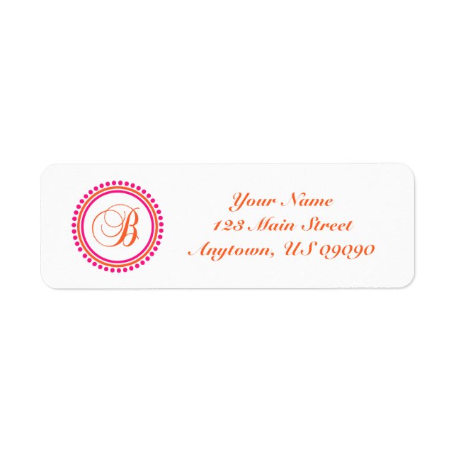 B Dot Circle Mongram Address Label (Pink / Orange) (Front)