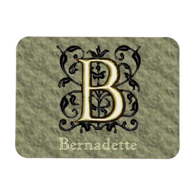 B - Embossed Vintage Monogram (Gold) Magnet (Horizontal)