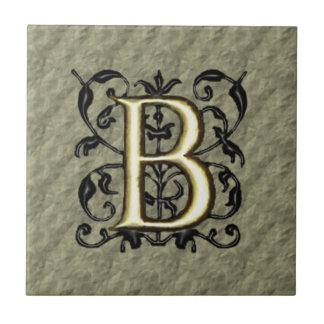 B - Embossed Vintage Monogram (Gold) Tile