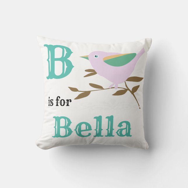 B est pour bébé fille Bella Coussin de lancer (Recto)