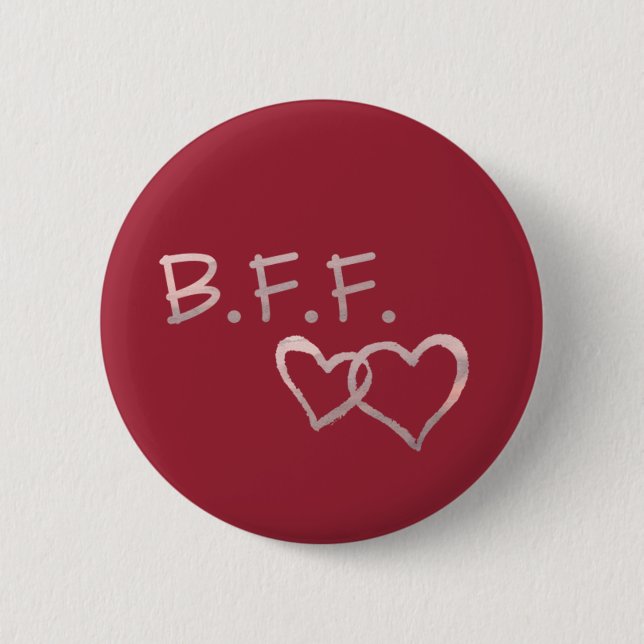 B F F with Linked Hearts 2 Inch Round Button (Front)