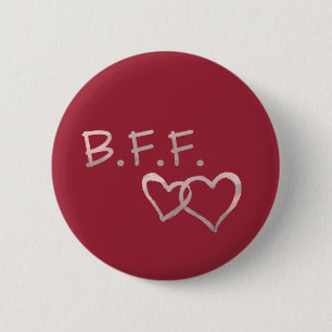B F F with Linked Hearts 2 Inch Round Button