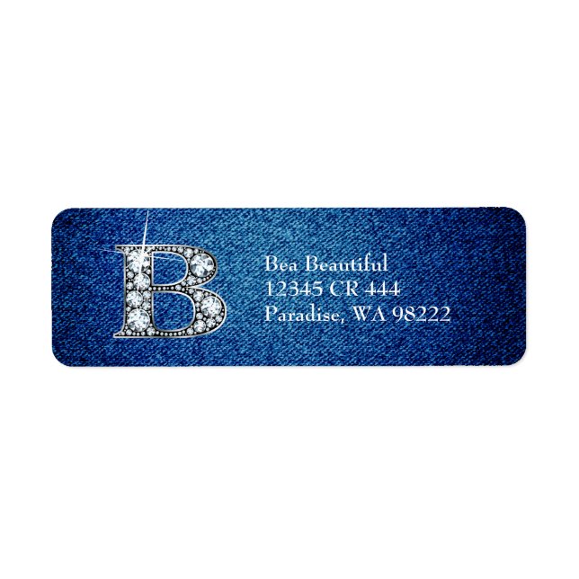 B Faux-"Diamond Bling" sur Denim Étiquette (Devant)
