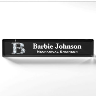 B Faux Diamond Desk Nameplate