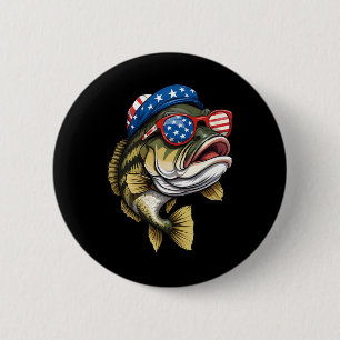 B Fish 4th Of July American Us Flag Patriotic Fish 2 Inch Round Button
