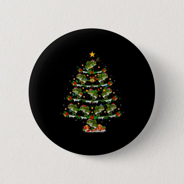 B Fish Christmas Tree Lights Funny B Fishing Xmas  2 Inch Round Button (Front)