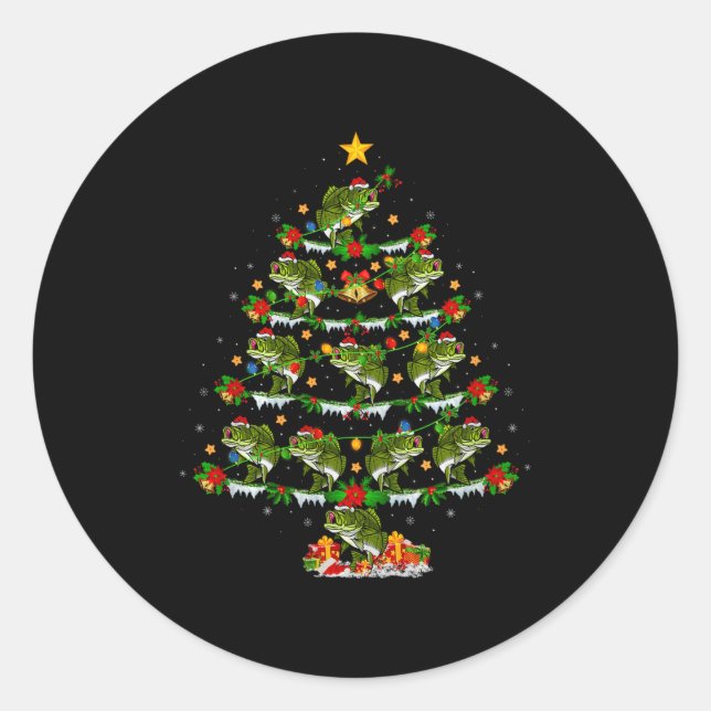 B Fish Christmas Tree Lights Funny B Fishing Xmas  Classic Round Sticker (Front)