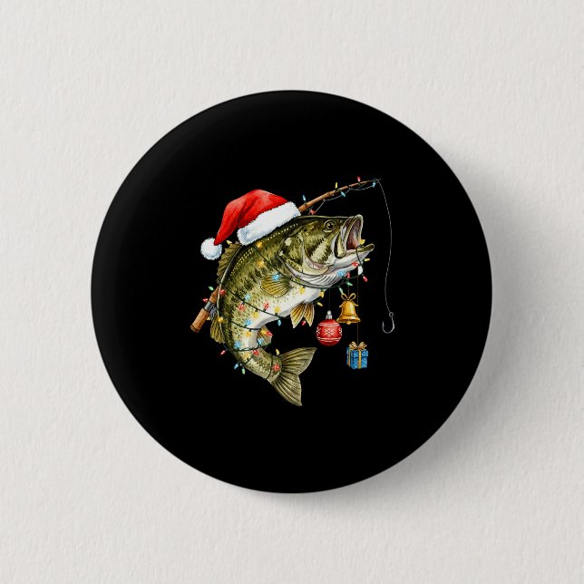 B Fish Festive Lights Christmas Funny Fishing Long 2 Inch Round Button (Front)