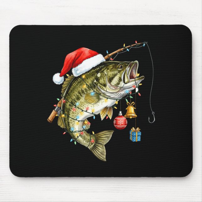 B Fish Festive Lights Christmas Funny Fishing Long Mouse Pad (Front)