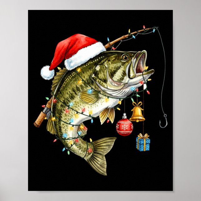 B Fish Festive Lights Christmas Funny Fishing Long Poster (Front)