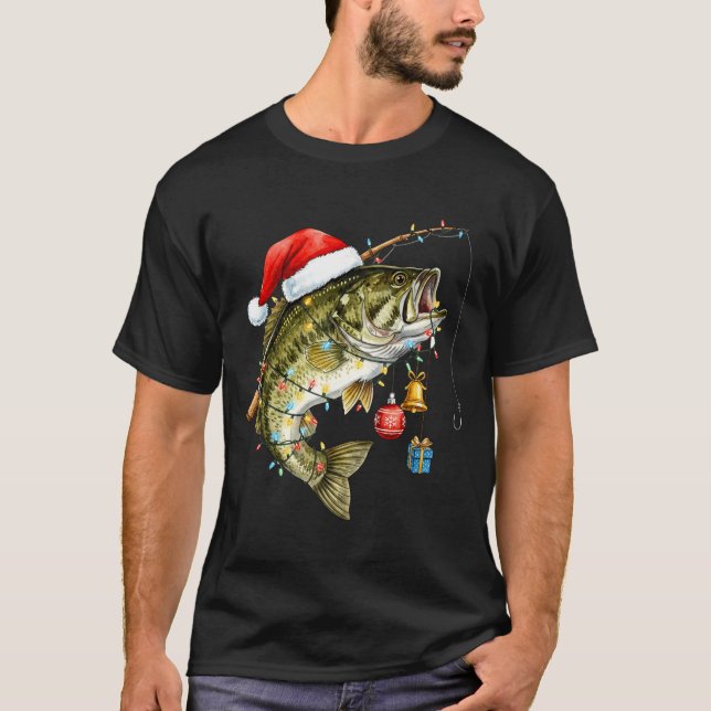 B Fish Festive Lights Christmas Funny Fishing Long T-Shirt (Front)