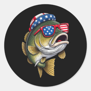 B Fish Fishing 4th Of July America Flag Usa Patrio Classic Round Sticker