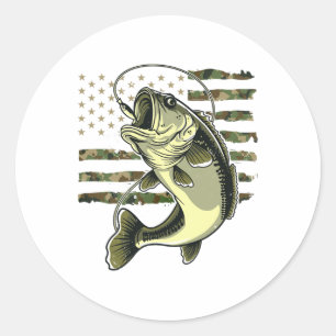 B Fish Fishing Usa American Flag Camouflage Fisher Classic Round Sticker