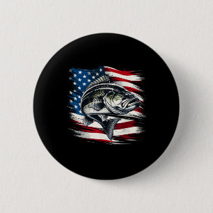 B Fish Usa Flag Fisherman 4th Of July Fishing 2 Inch Round Button