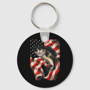 B Fishing American Flag 4th Of July For Fisherman Keychain