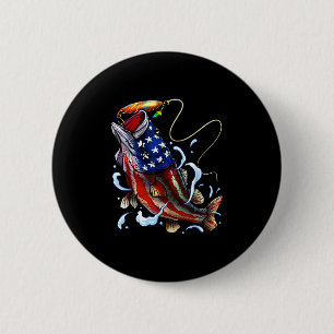B Fishing Fish American Flag Dad Father Fourth Of  2 Inch Round Button