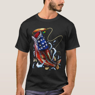 B Fishing Fish American Flag Dad Father Fourth Of T-Shirt