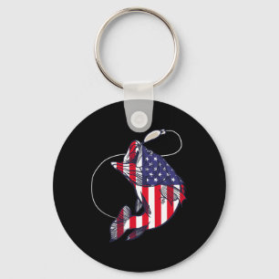 B Fishing Fish American Flag Patriotic Fourth Of J Keychain