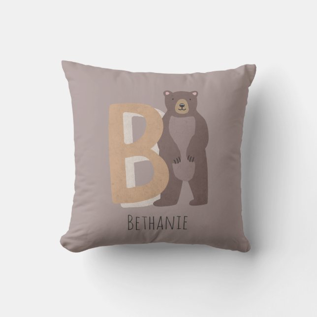 B for Bear Throw Pillow (Front)
