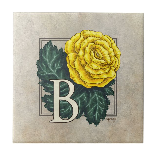 "B for Begonia" Flower Monogram  Tile (Front)