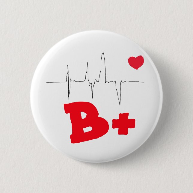 B+ Funky Blood Type Heart Rate Button (Front)
