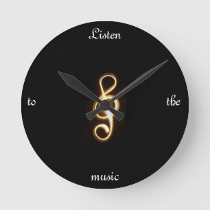 b & g Treble clef "listen to the music" clock