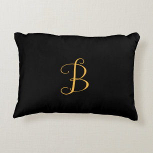 B gold monogram on black accent pillow