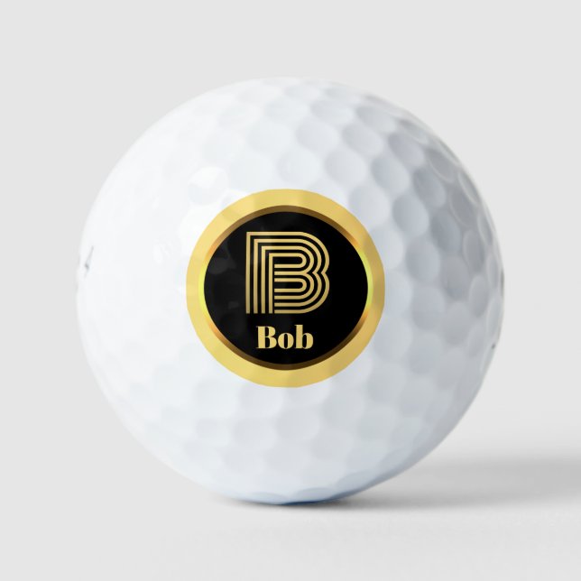 B Gold Monogrammed Letter Personalised Golf Balls (Front)