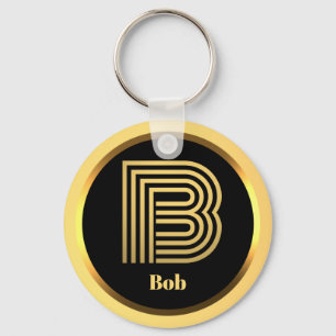 B Gold Monogrammed Letter Personalised Keychain
