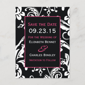 B&HP Contemporary Damask Save the Date Announcement Postcard