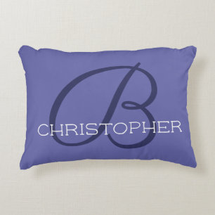 B Initial Custom Name Blue Periwinkle Accent Pillow