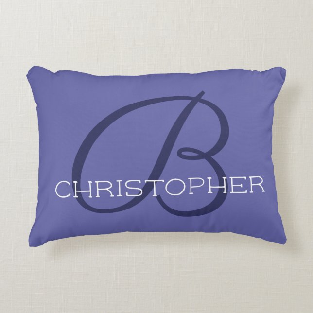 B Initial Custom Name Blue Periwinkle Accent Pillow (Front)