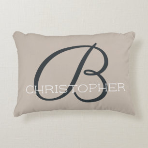B Initial Modern Taupe Tan Personalized  Accent Pillow