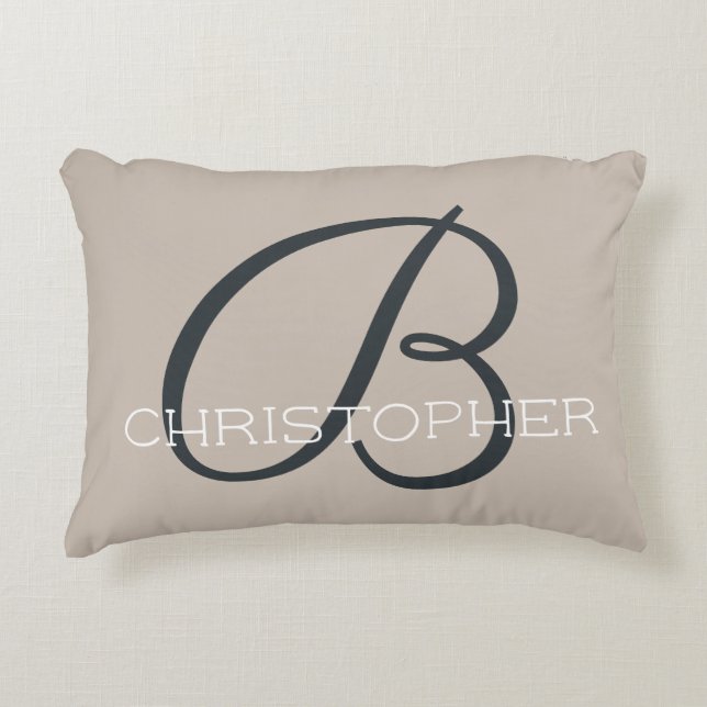 B Initial Modern Taupe Tan Personalized  Accent Pillow (Front)