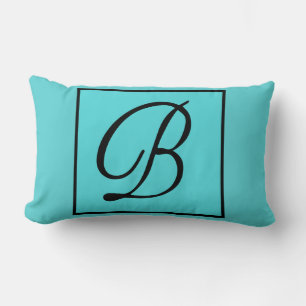 B INITIAL PILLOW - Letter B on Aqua Background