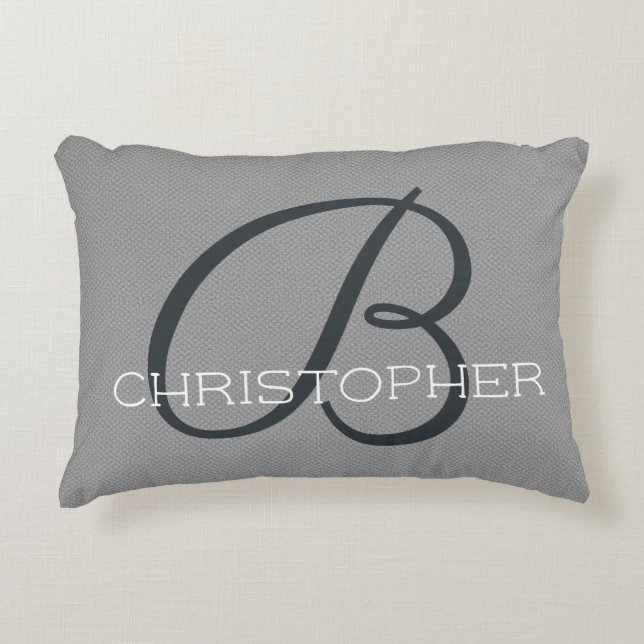 B Initial Stylish Monogram Name Black White Grey Accent Pillow (Front)