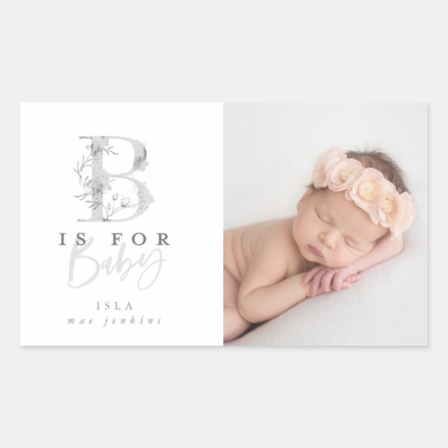 B is for baby birth announcement sticker. sticker (Front)