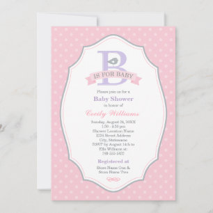B is for Baby Girl Pink Baby Shower Invitation