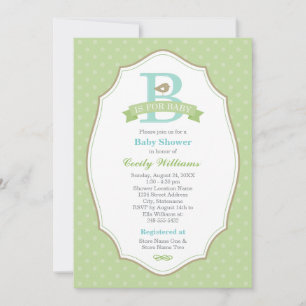 B is for Baby Green Gender Neutral Shower Invitation