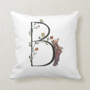 B is for Bear and Begonias Pillow! Throw Pillow