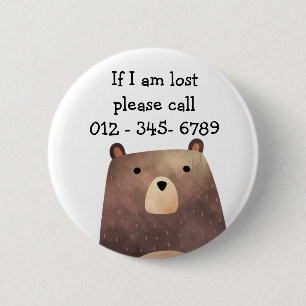 B is for Bear, Child Emergency Contact 2 Inch Round Button