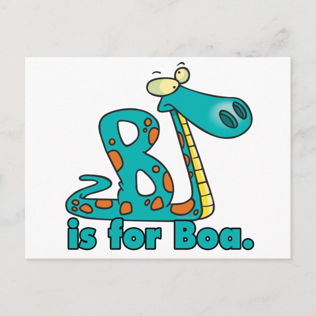 B is for boa constrictor silly snake cartoon postcard (Front)